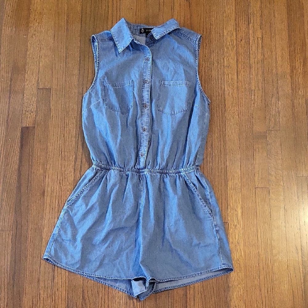 Iris Light Blue Chambray Romper